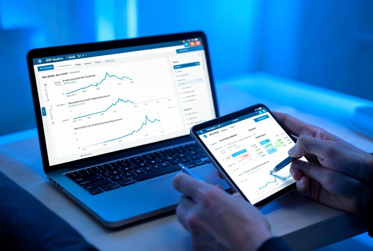 Comparação de painéis de dois sistemas de gestão financeira em notebook e tablet
